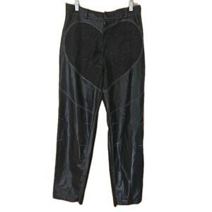 Maniere De Voir Heart Vegan Leather And Denim Trousers Pants Black Size UK 12